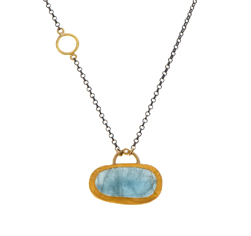 pearl necklaces for women-Nava Zahavi Yellow Gold, Sterling and Aqua Ginny Necklace