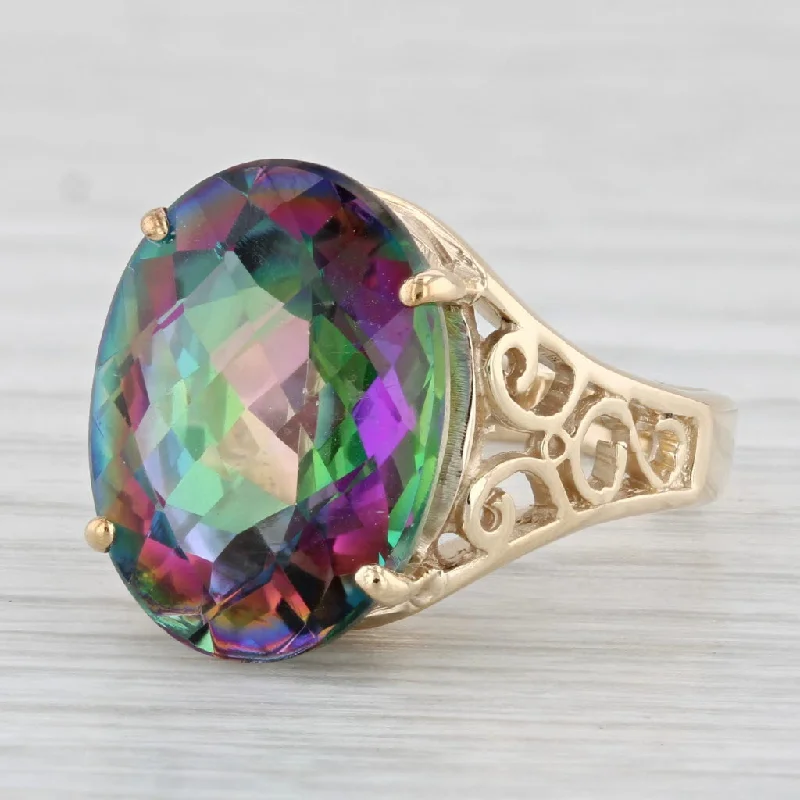 contemporary engagement rings for women-12ct Mystic Topaz Oval Solitaire Ring 10k Yellow Gold Size 7.5