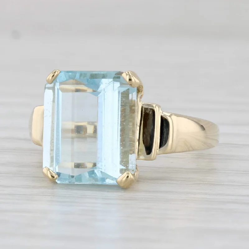 elegant engagement rings with diamonds for women-5.25ct Aquamarine Ring 14k Yellow Gold Size 6.75 Emerald Cut Solitaire