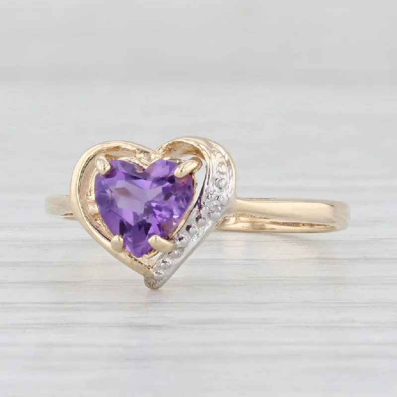 modern diamond engagement rings for women-0.65ct Amethyst Heart Ring 10k Yellow Gold Diamond Accents Size 6.25