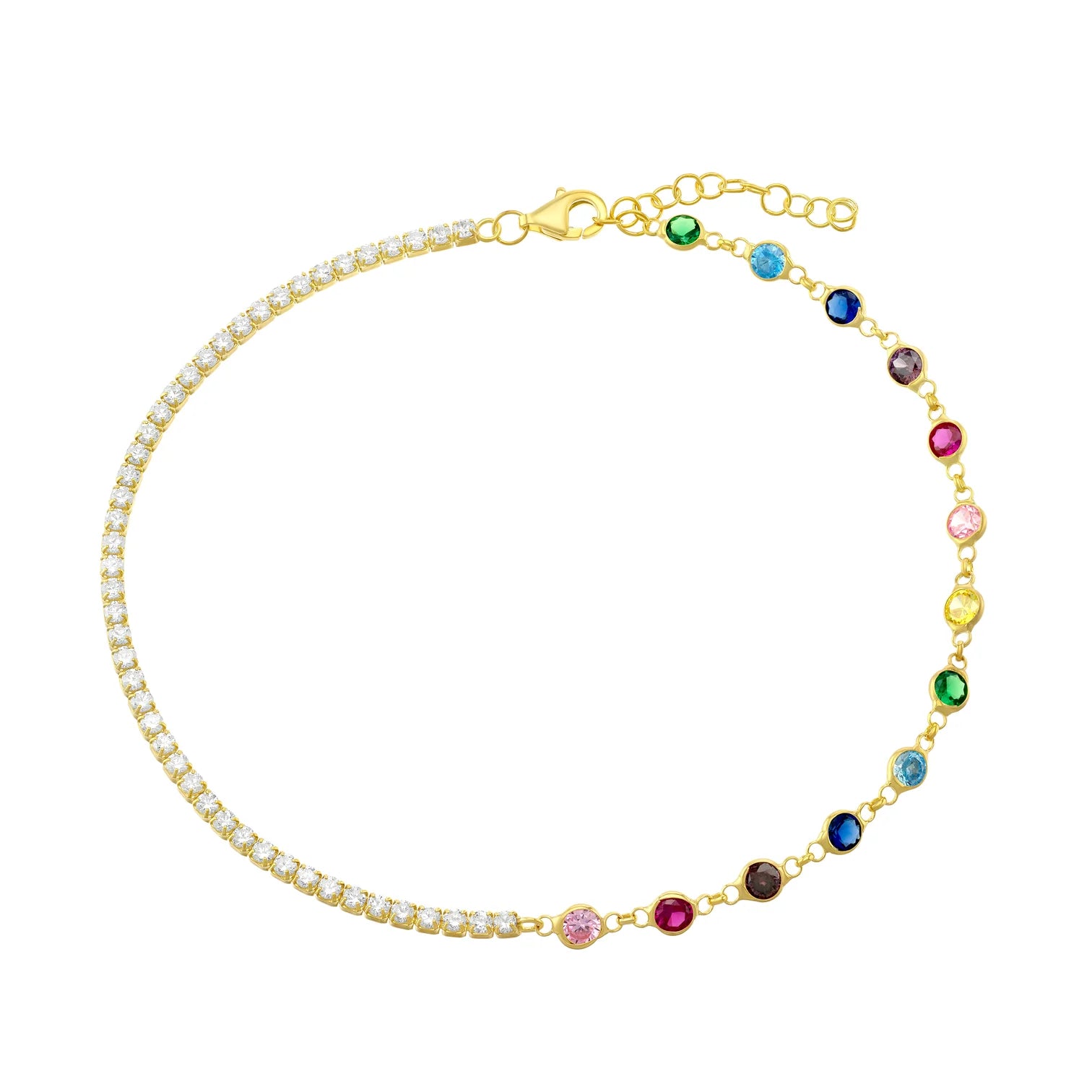 fine gold anklets for women-Rainbow Tennis Link Anklet