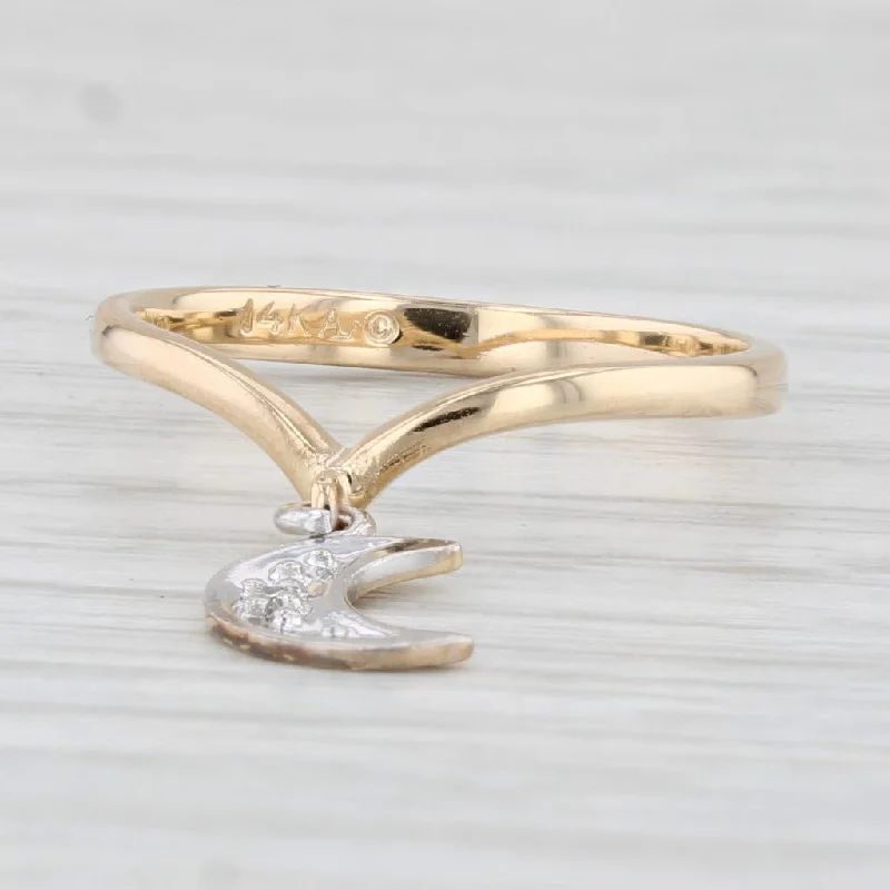 matching wedding rings for engagement rings for women-Diamond Accented Crescent Moon Charm Ring 14k Yellow White Gold Size 6.5