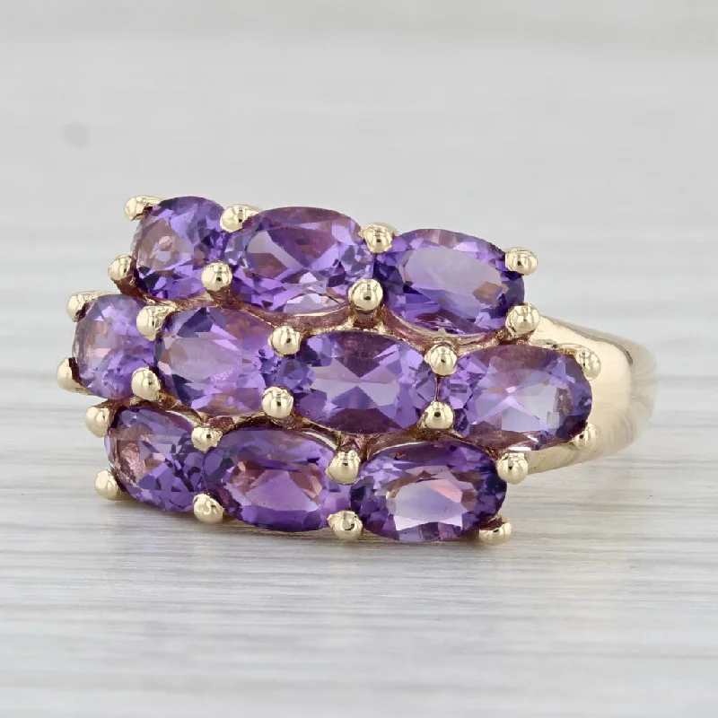 princess-cut engagement rings for women-4.20ctw Amethyst Cluster Ring 14k Yellow Gold Size 6.25 Cocktail