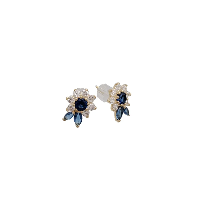 simple earrings for women-Cubic Zirconia  Sunflower Earrings (14K)