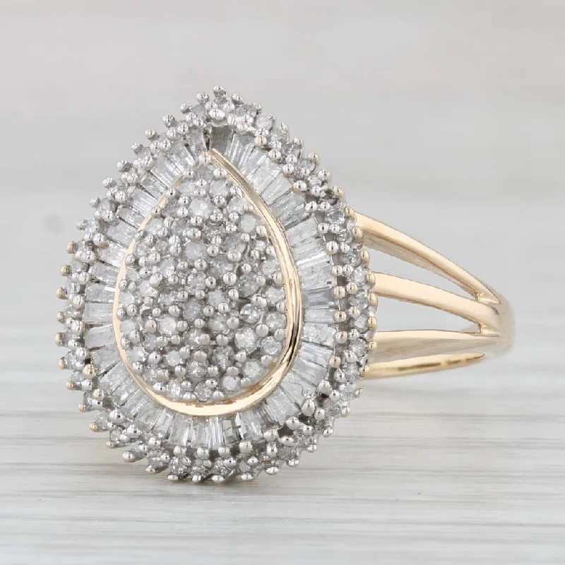 modern engagement ring styles for women-Diamond Cluster Teardrop Ring 10k Yellow Gold Size 9.75