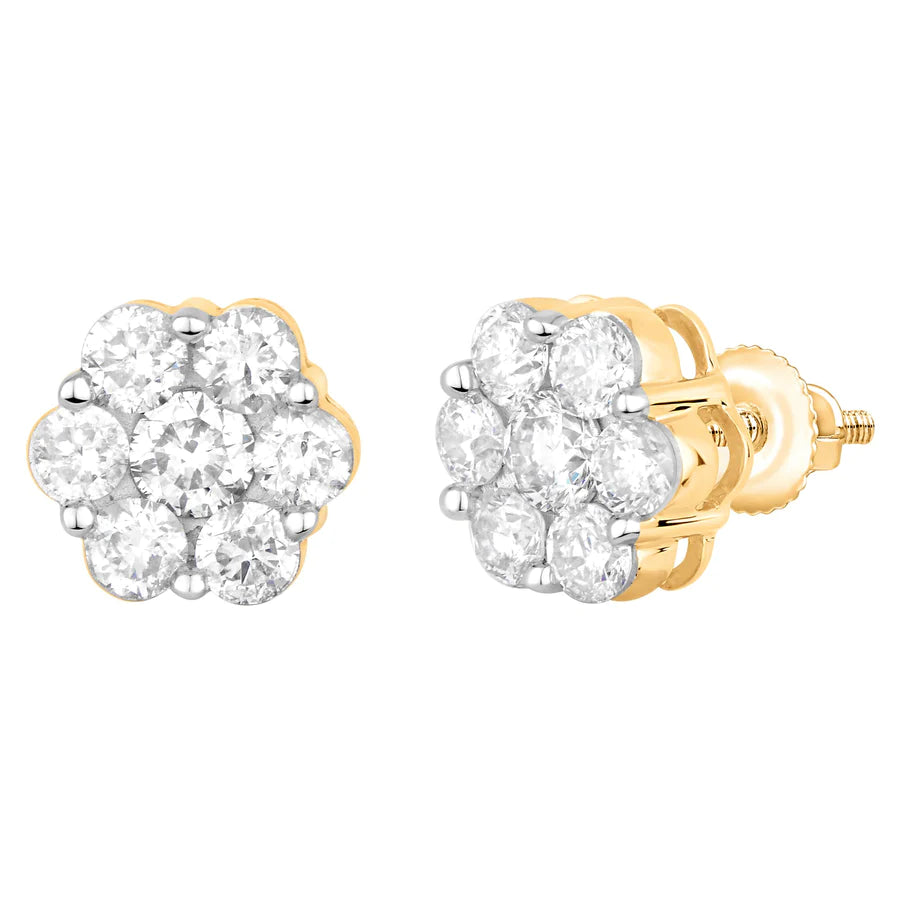 crystal heart earrings for women-Diamond Flower Cluster Stud Earrings (10K)