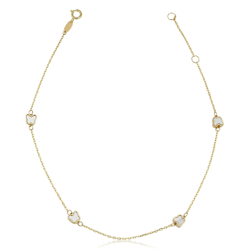 summer anklets for women-14k Gold & Pearl Butterfly Station Anklet