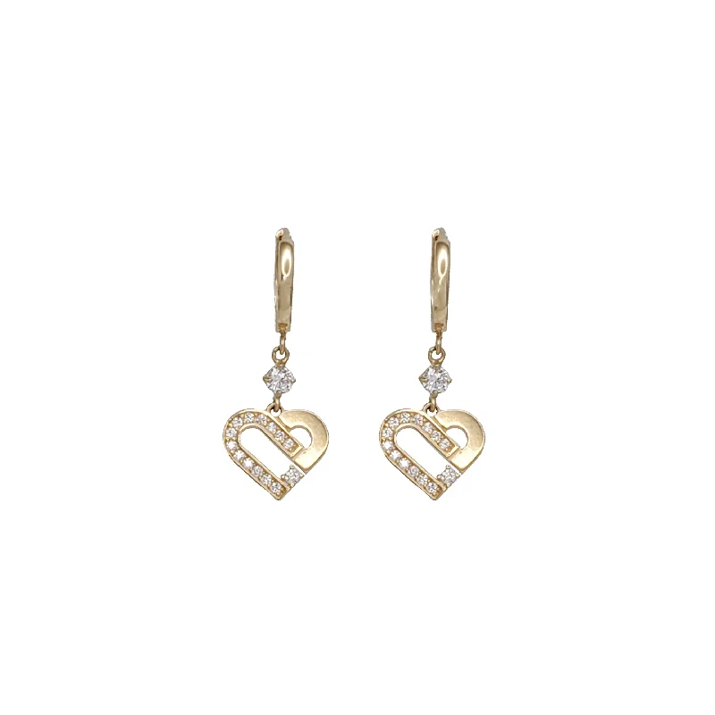 crystal drop earrings for women-Zirconia Dangling Heart Earring (14K)