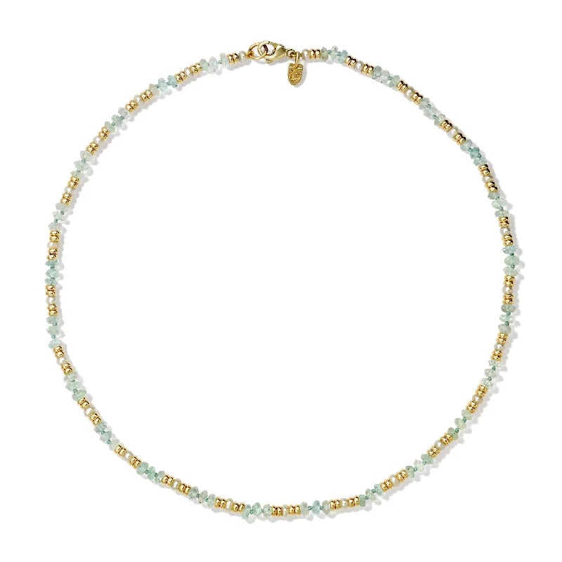 vintage gemstone necklaces for women-Serena Necklace Yellow Gold - Aquamarine & Pearl