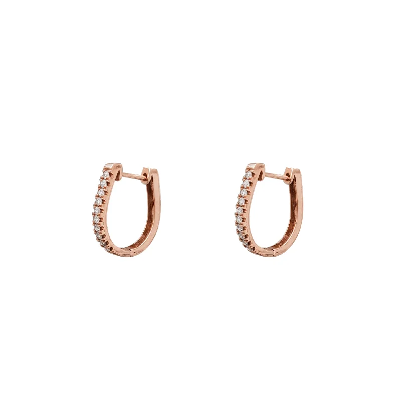 stacked earrings for women-Diamond U Shape Huggie Earrings (14K)