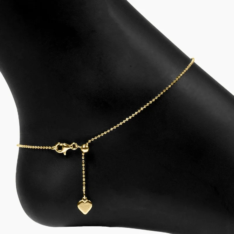 luxury chain anklets for women-Italian Ferrara Diamond-Cut Bead Adjustable Anklet (Gold)