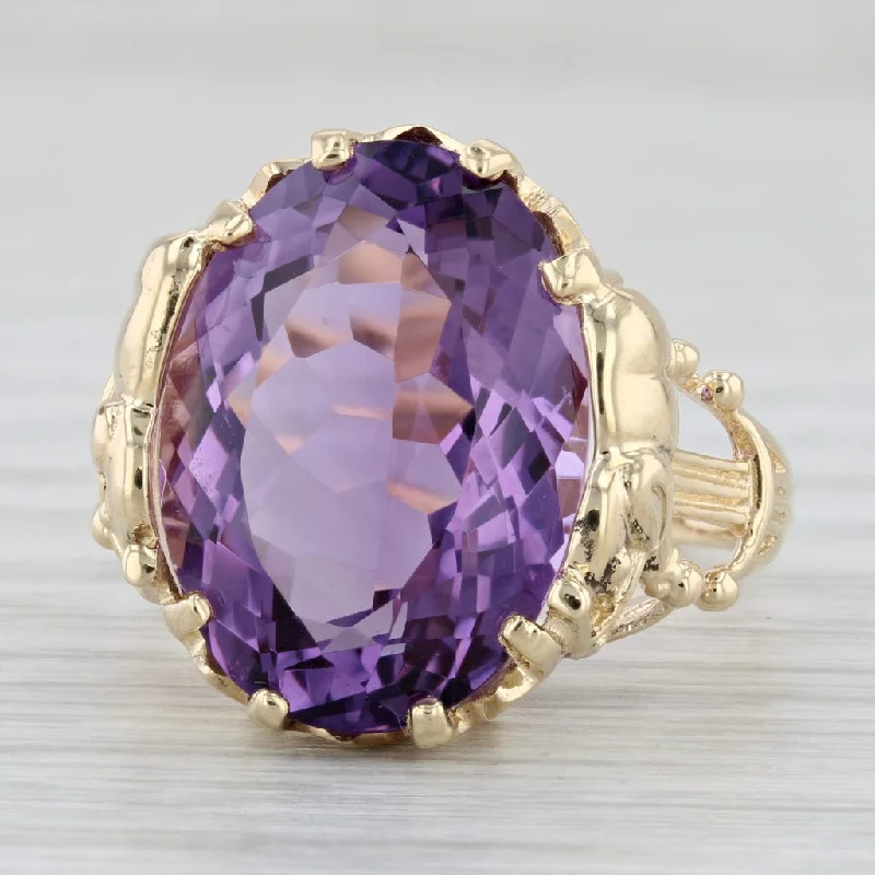 wedding bands with engagement rings for women-11.70ct Amethyst Oval Solitaire Ring 10k Yellow Gold Size 9.25 Cocktail