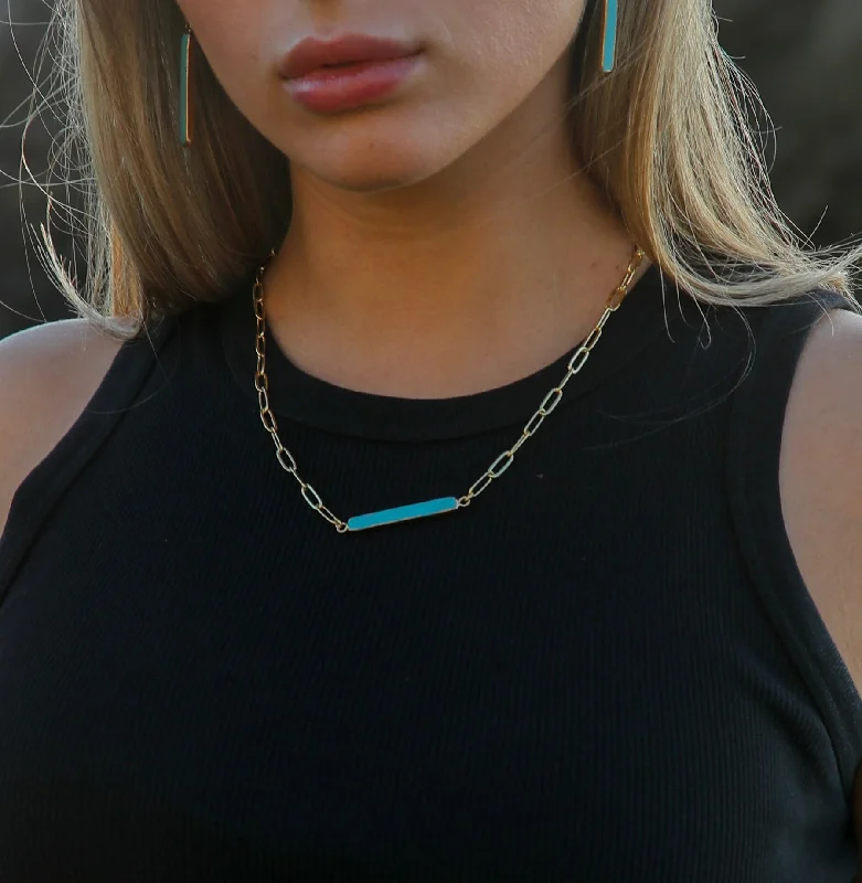 infinity necklaces for women-Turquoise Bar Thick Chain Link Necklace