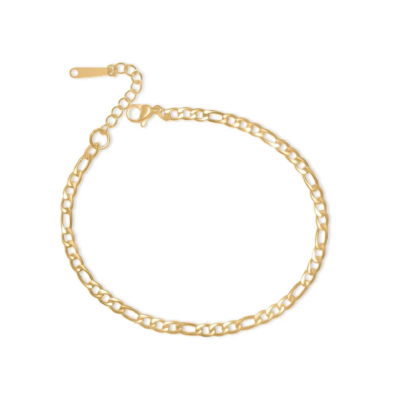 elegant ankle bracelets for women-Gold Figaro Anklet