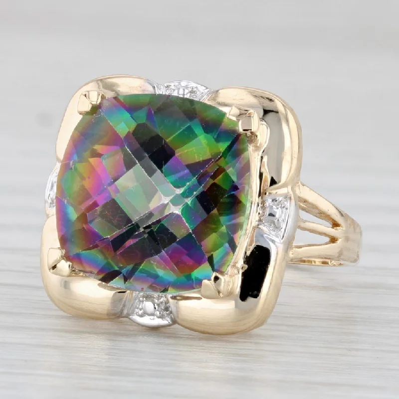 delicate engagement rings for women-12.96ct Mystic Topaz Cushion Solitaire Ring 14k Yellow Gold Size 7.5 Cocktail