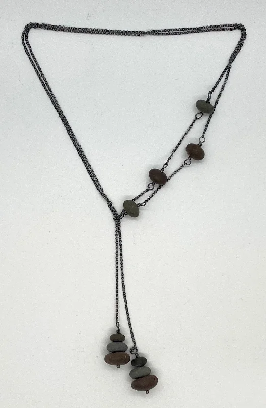 simple necklaces for women-Long Stacked Rocks Lariat