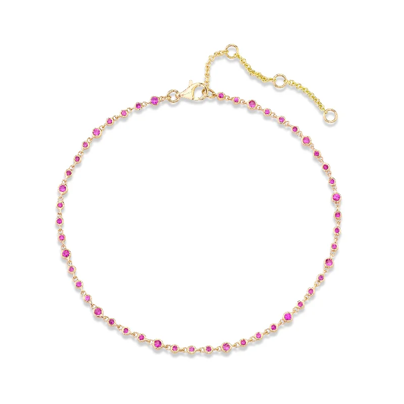 ankle bracelets with pearls for women-PINK SAPPHIRE INFINITY ANKLET