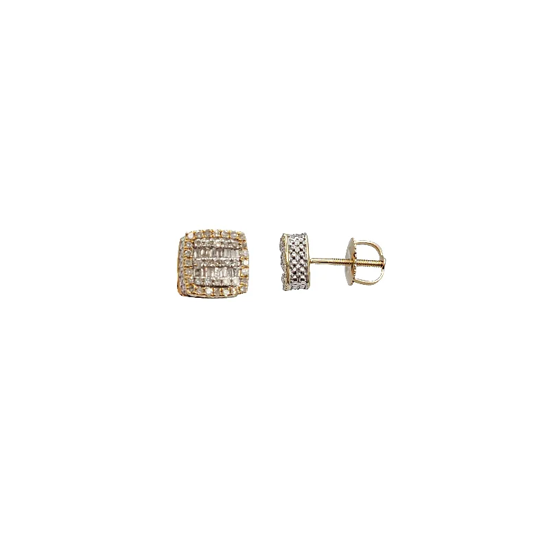 birthday gift earrings for women-Baguette Diamond Square Earring ( 14K )