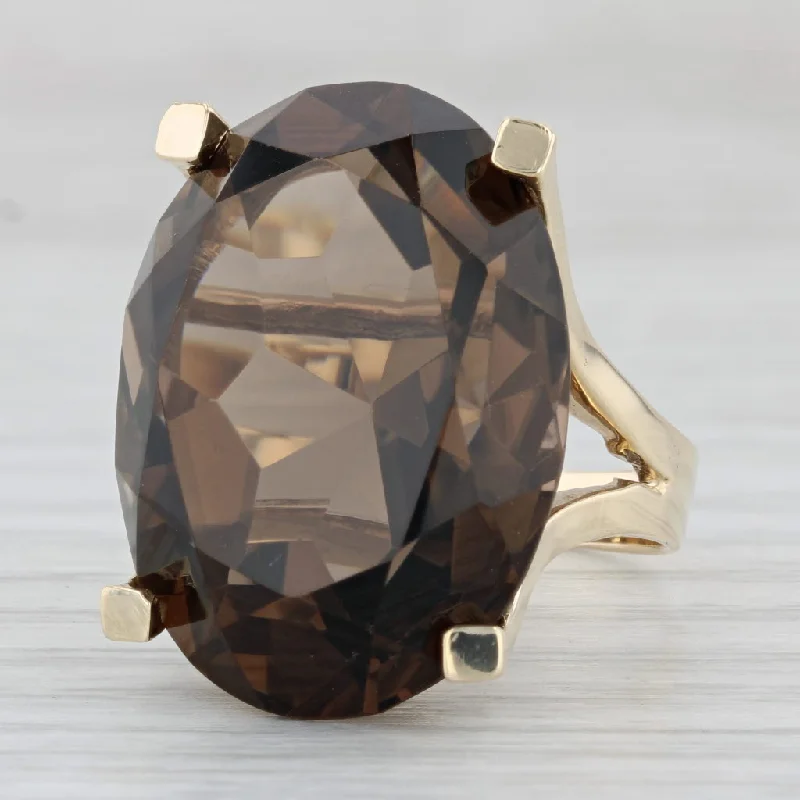 vintage engagement rings for women-30.10ct Smoky Quartz Ring 14k Yellow Gold Size 7.5 Large Oval Solitaire Cocktail