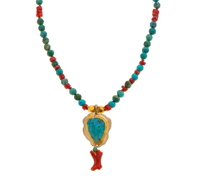 trendy necklaces for women-Nava Zahavi Yellow Gold Turquoise and Coral Necklace