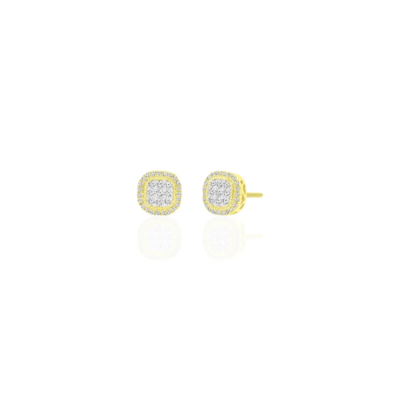 wedding earrings for women-Diamond Milgrain Cushion-Shape Stud Earrings (14K)