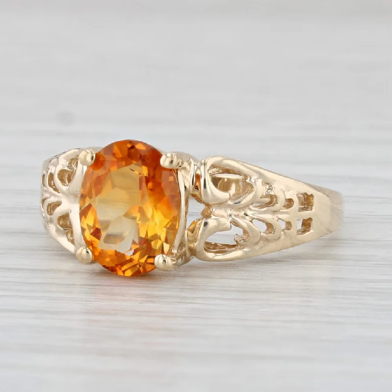 custom diamond engagement rings for women-1.70ct Orange Citrine Ring 10k Yellow Gold Size 8 Oval Solitaire