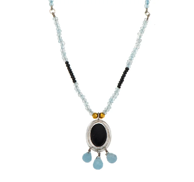 diamond chain necklaces for women-Nava Zahavi Silver Aqua and Onyx Alluring Necklace