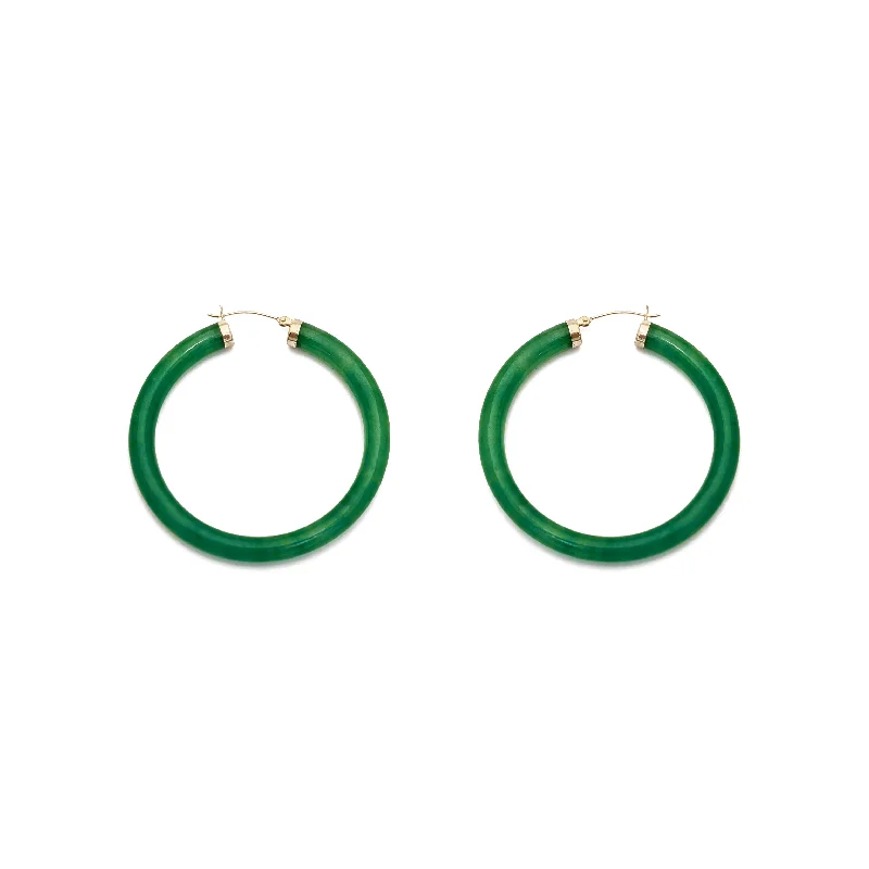 silver earrings for women-Jade Hoop Earrings (14K)