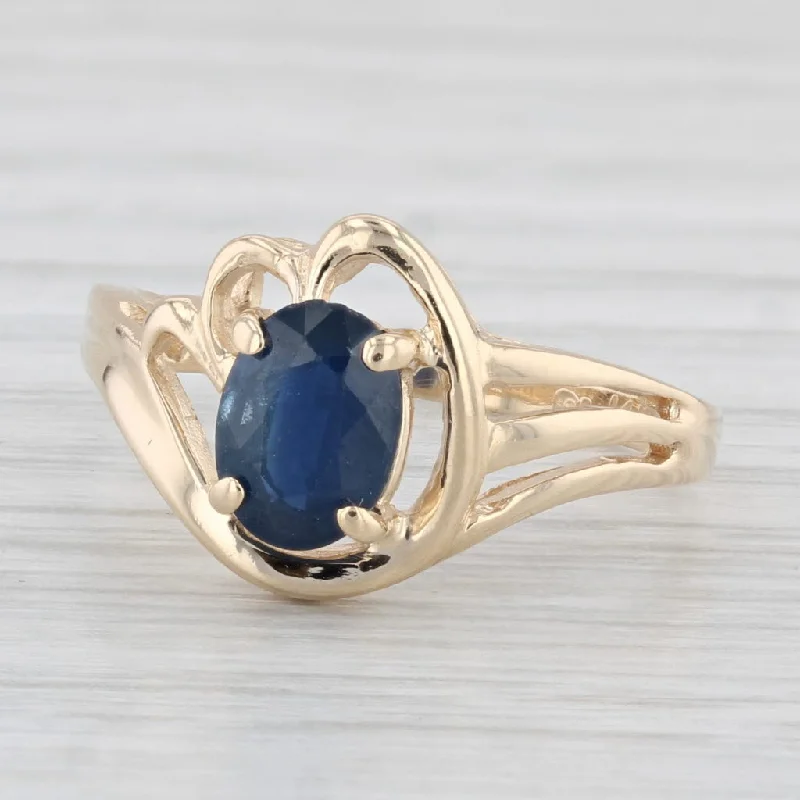 custom engagement rings for women-1ct Oval Blue Sapphire Solitaire Abstract Heart Ring 14k Yellow Gold Size 6.25