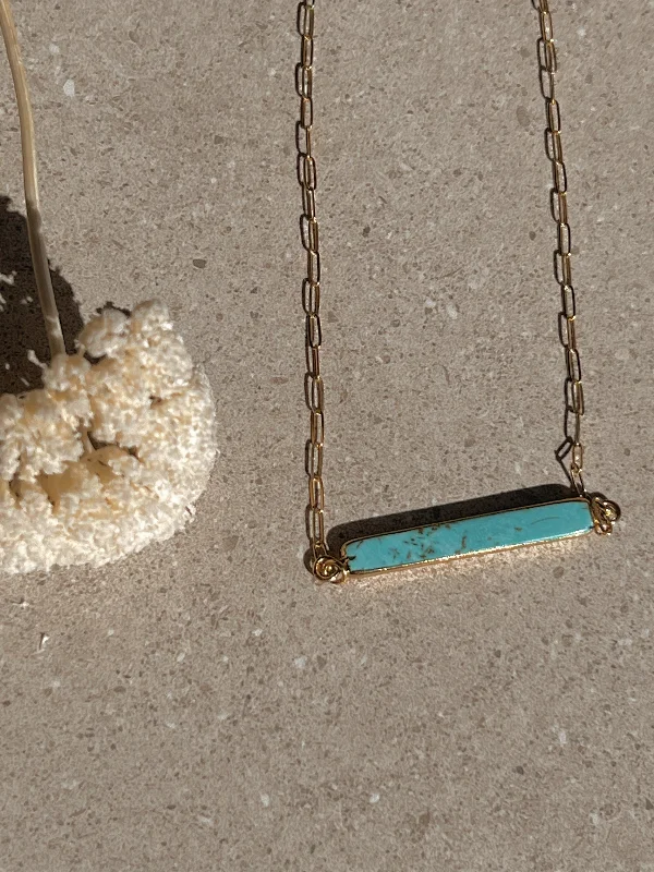 matching necklaces for women-Turquoise Bar Link Chain