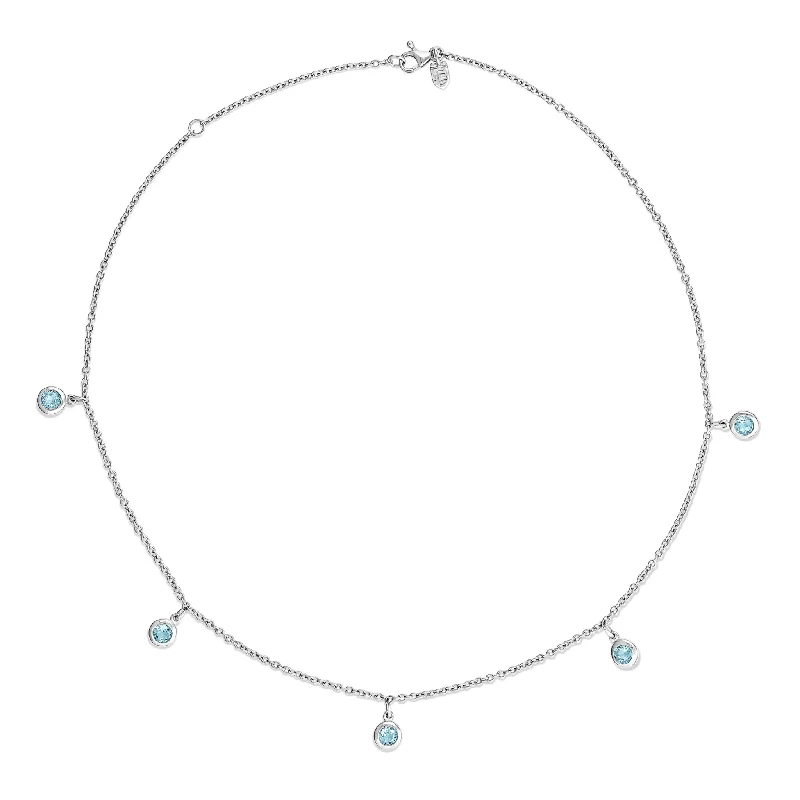 colorful gemstone necklaces for women-Talya Five Stone Necklace White Gold - Blue Topaz