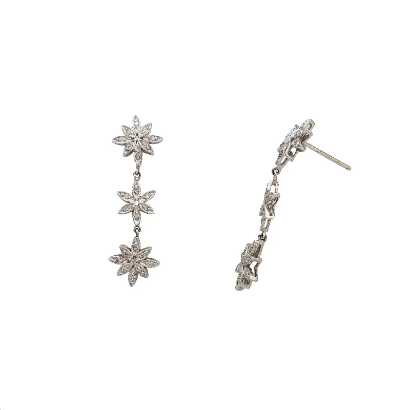 flower-shaped earrings for women-Diamond Daisy Flower Dangling Stud Earrings (18K)