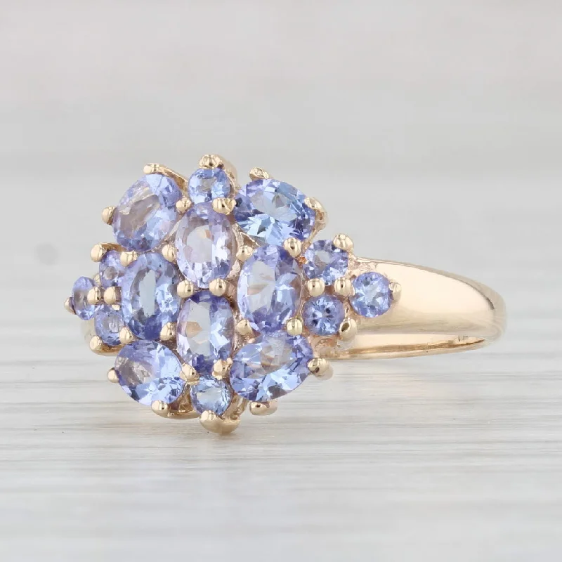 rose gold engagement rings for women-1.88ctw Tanzanite Cluster Ring 10k Yellow Gold Size 8.25