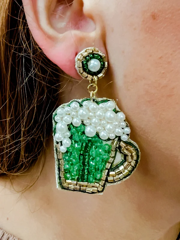 dangle earrings for women-Mug of Green Bubbly St Pats Earring