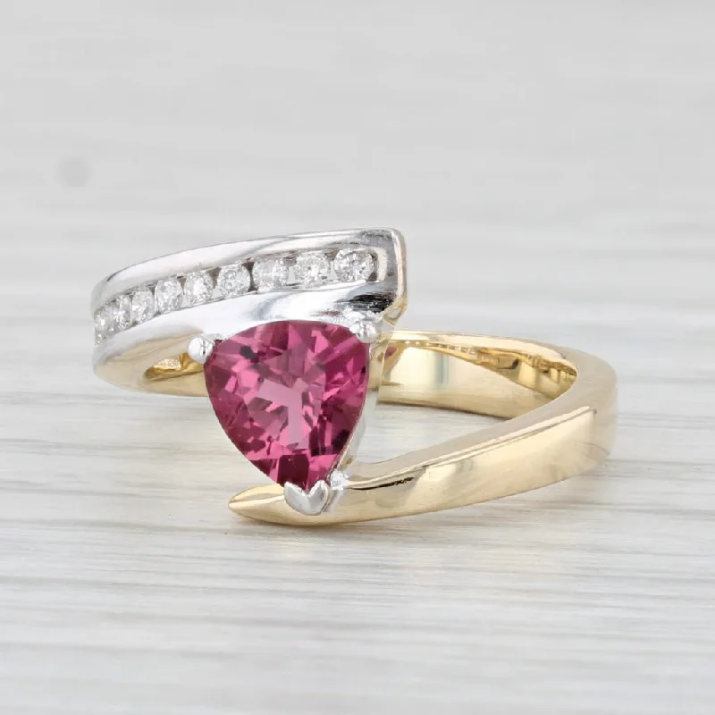 cushion diamond engagement rings for women-0.75ctw Trillion Pink Tourmaline Diamond Bypass Ring 14k Yellow White Gold Sz 4