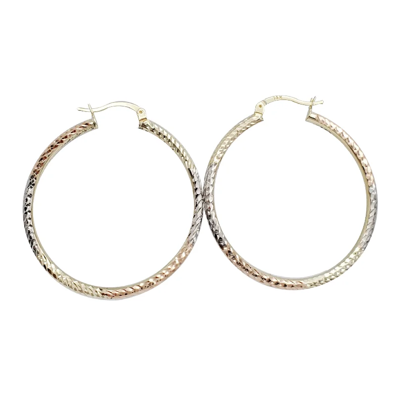 chandelier diamond earrings for women-Tricolor Popcorn Hoop Earrings (14K)