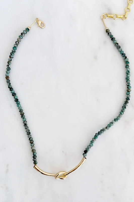 geometric necklaces for women-Unakite Knot Necklace Gold