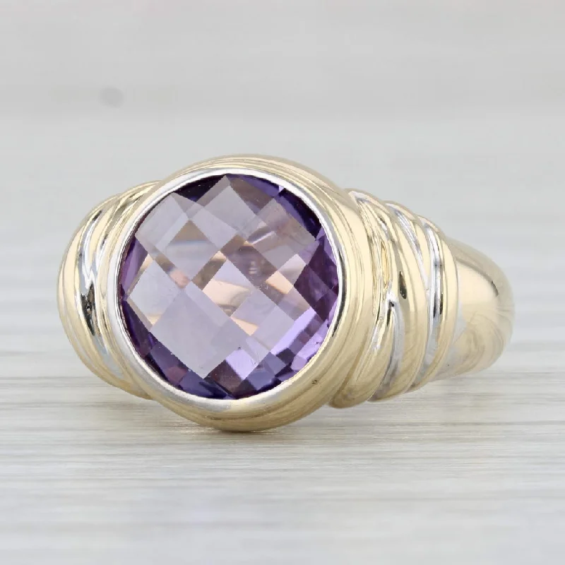 engagement rings with unique designs for women-2.75ct Amethyst Solitaire Ring 14k Yellow Gold Size 6 Round Checkerboard