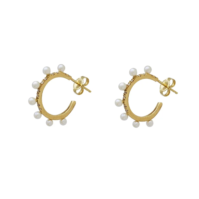 personalized name earrings for women-Half Tambourine Pearl Earrings (18K)