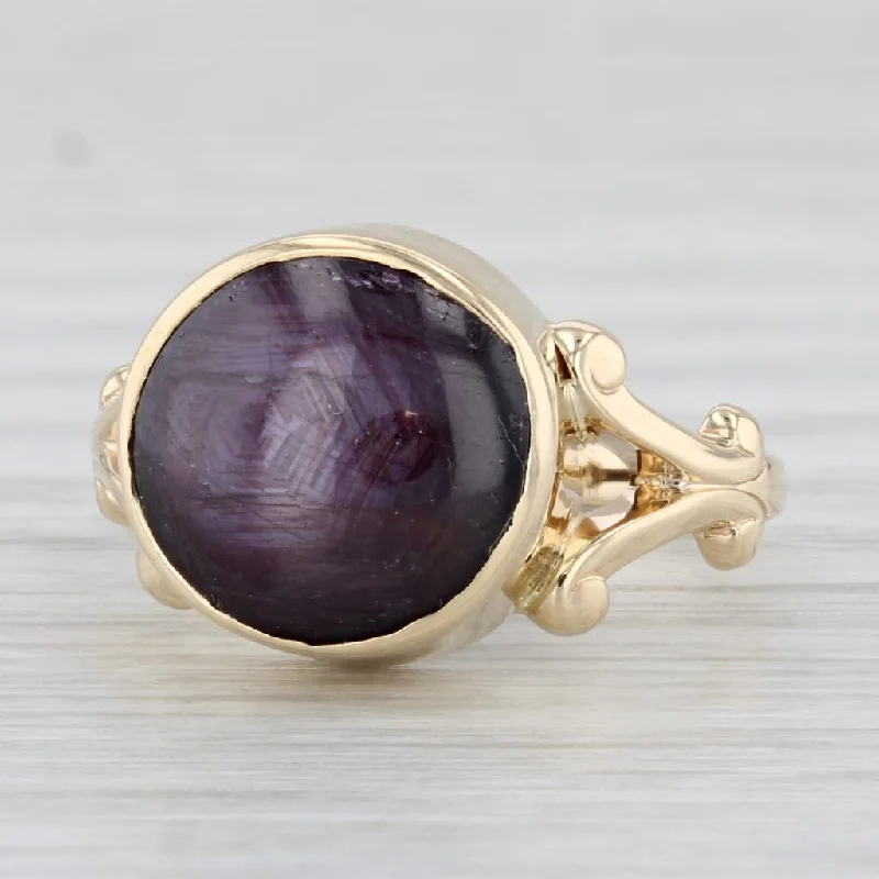 beautiful engagement rings for women-Purple Star Sapphire Ring 14k Yellow Gold Size 5 Oval Cabochon