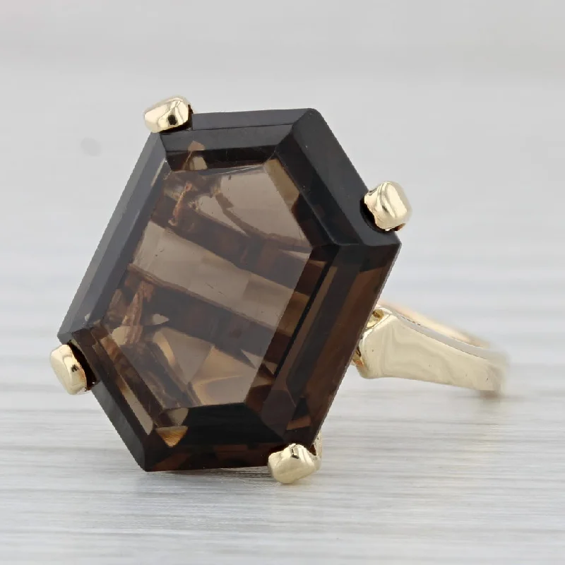 engagement rings with intricate designs for women-12.25ct Smoky Quartz Solitaire Ring 14k Yellow Gold Size 8.75 Cocktail