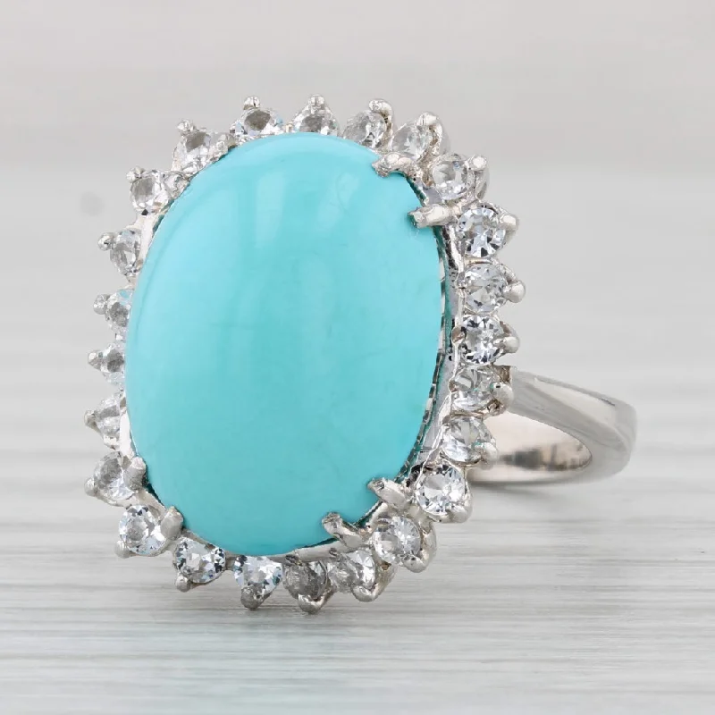 large engagement rings for women-Turquoise Cabochon Lab Created Spinel Halo Ring 14k 18k White Gold Sz 5 Cocktail