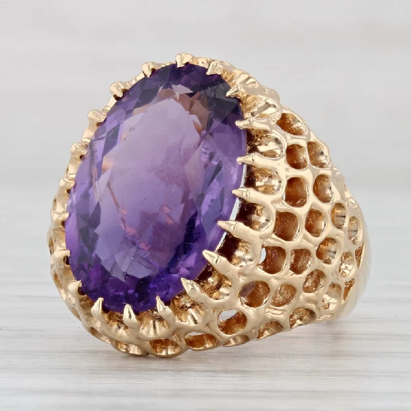 delicate engagement rings for women-Vintage 8.75ct Oval Amethyst Solitaire Ring 14k Yellow Gold Size 4.5