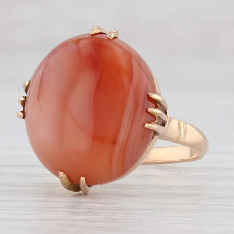 rose gold engagement rings for women-Vintage Orange Carnelian Ring 18k Yellow Gold Size 5 Oval Cabochon Solitaire