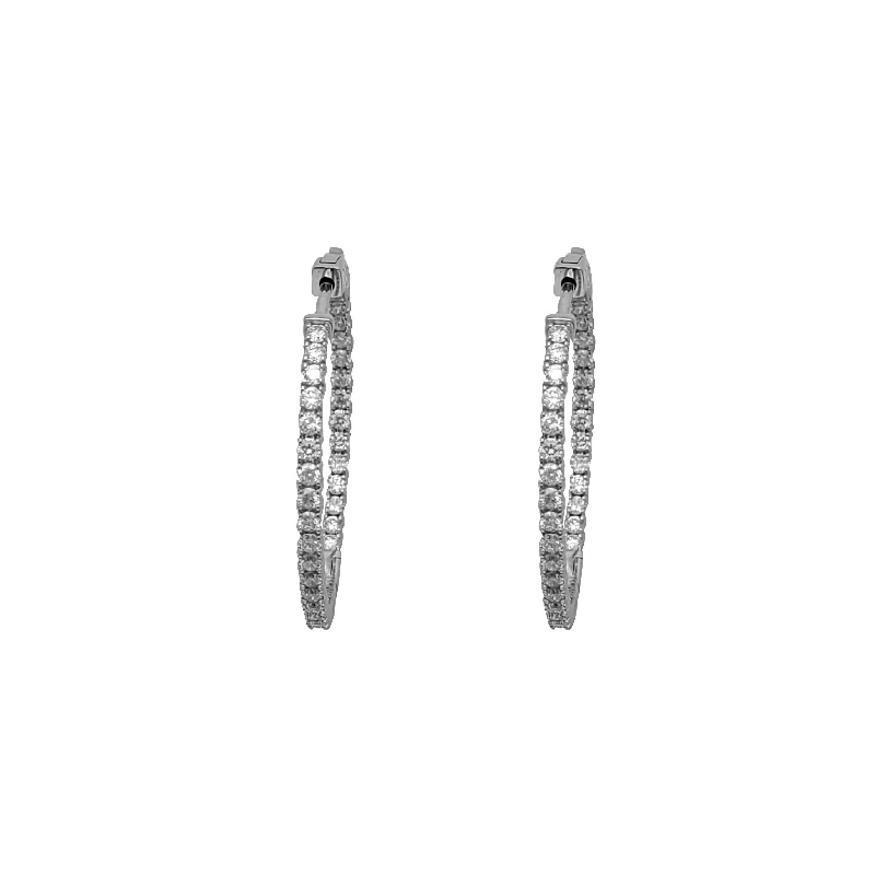 stud earrings for women-Diamond Hinged Hoop 14K White Gold