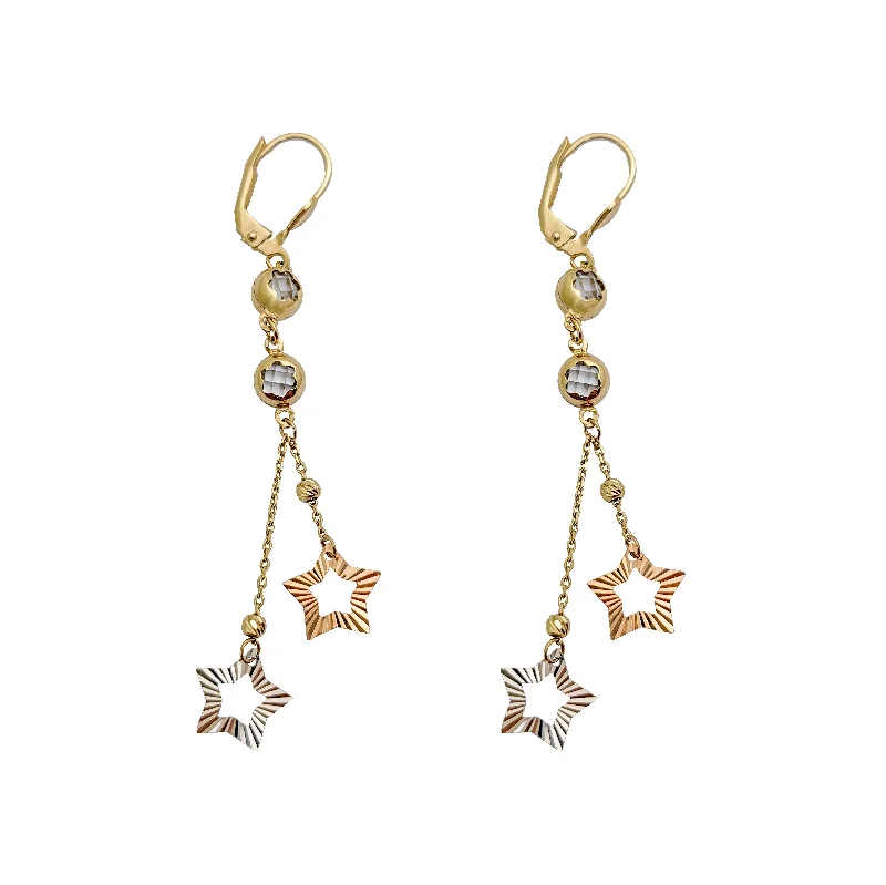 bold earrings for women-Tri-Tone Stars Latch Back Earring (14K)