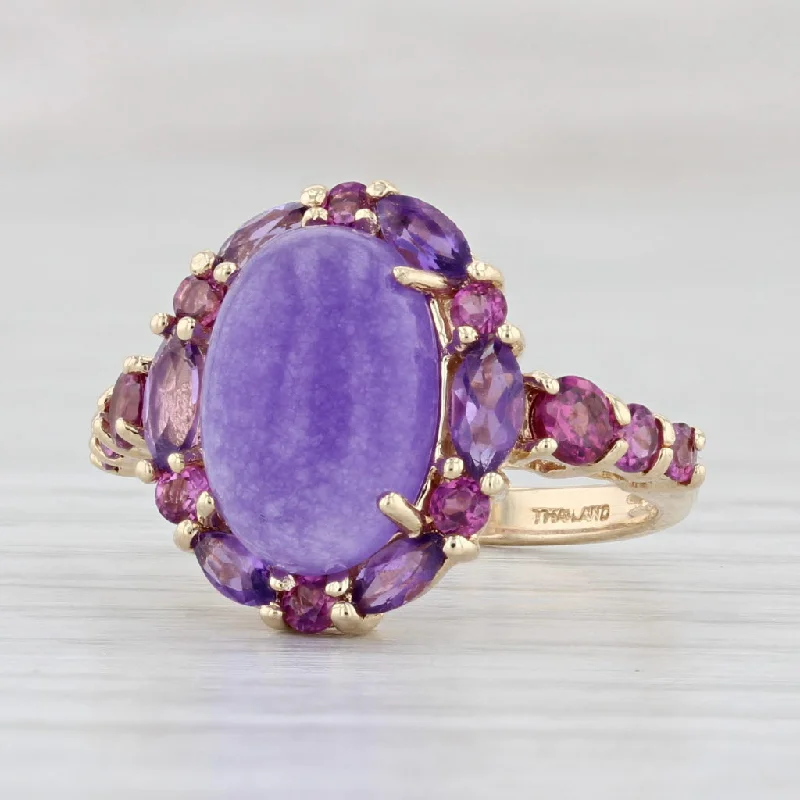 wedding engagement rings for women-Purple Quench Jade Amethyst Garnet Ring 14k Yellow Gold Size 5