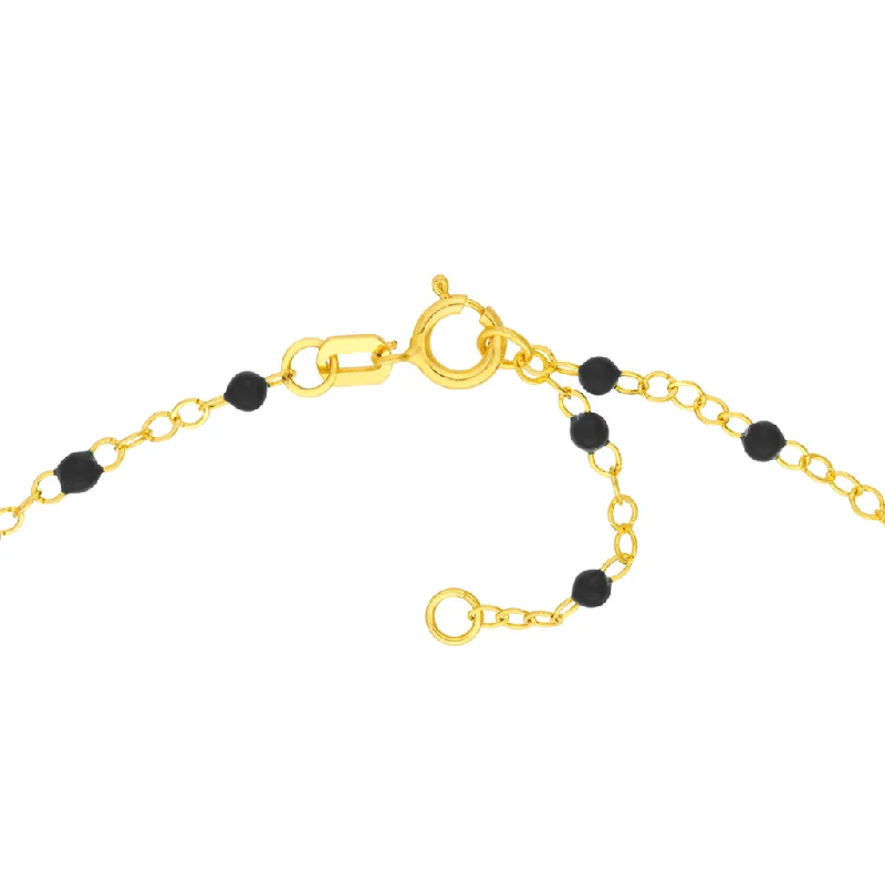 delicate anklets for women-14K Yellow Gold Black Enamel Bead Piatto Chain Anklet