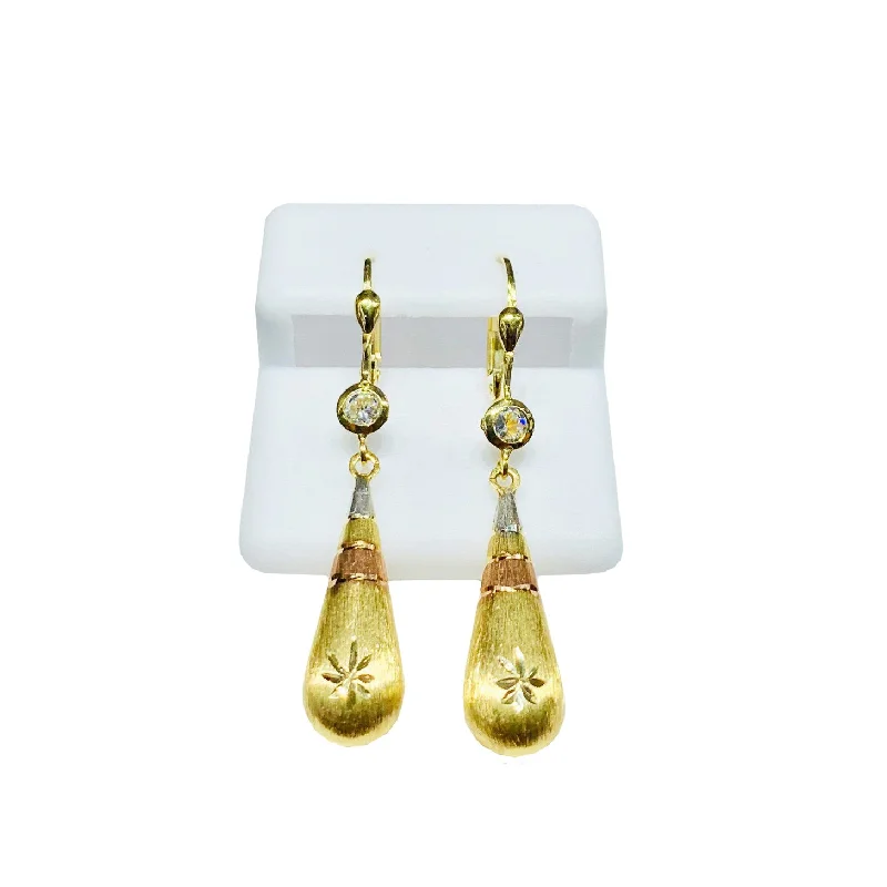 matching hoop earrings for women-Tri-color Drop CZ Earrings (14K).