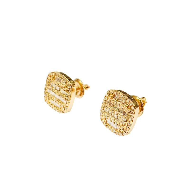 matching hoop earrings for women-Diamond Square Earrings (14K).